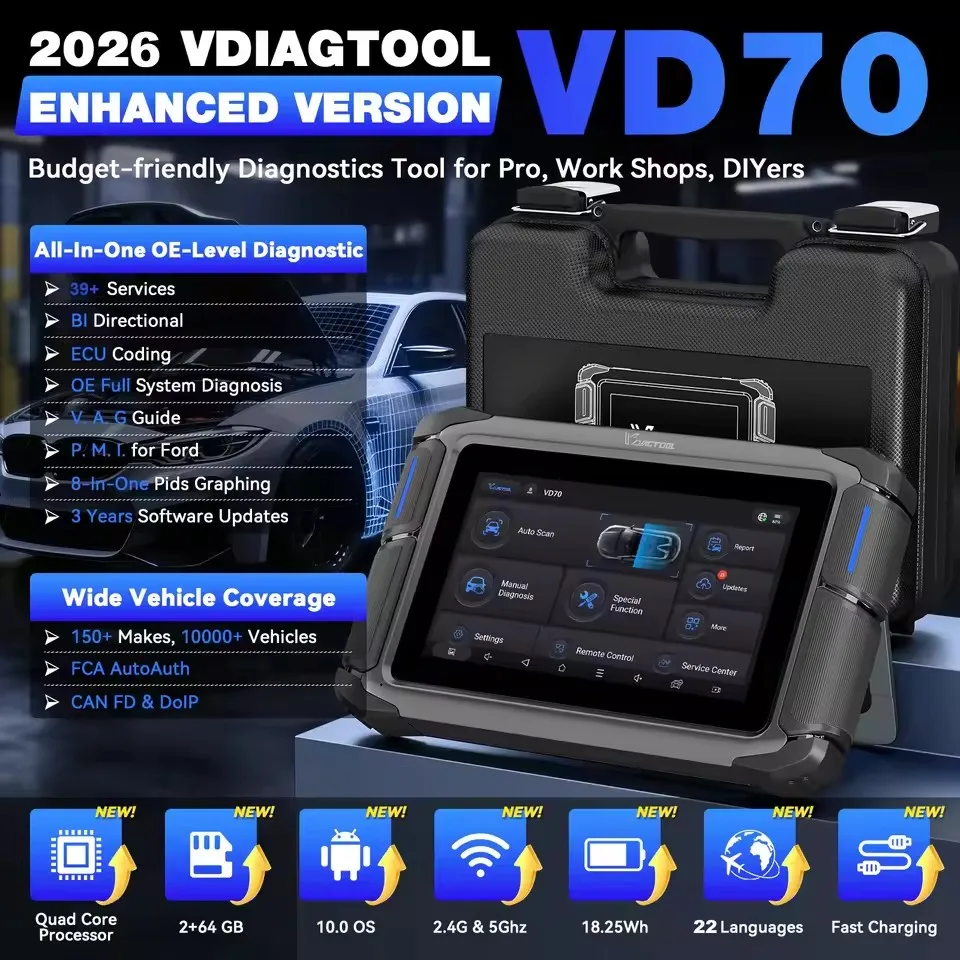 VDIAGTOOL VD70 Automotive OBD2 Scanner Full System Diagnostic Tool ECU Coding 39+ Reset Live Data Auto VIN CANFD