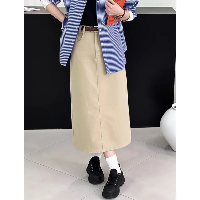 

2025 Early Spring High Waist Retro Denim Skirt Women's Straight A Word Skirt