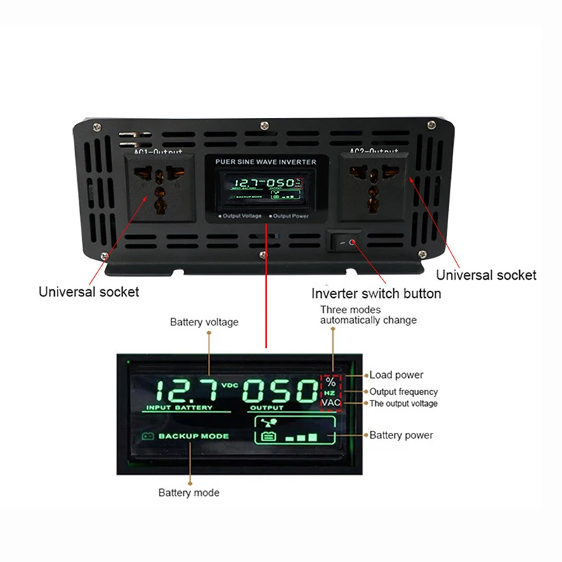 Imagem -03 - Carregador Portátil Solar Off-grid Poder Inversores Inversor de Onda Senoidal Pura 10000w 8000w 10kw dc 12v 24v 48v a 110v ac 120v 220v