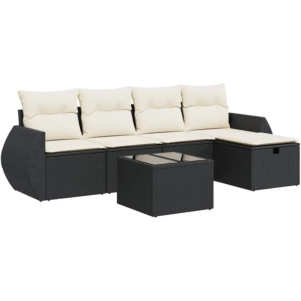 

Комплект садовой мебели из 6 предметов: черный ротанговый диван с подушками, мебель для отдыха на открытом воздухе