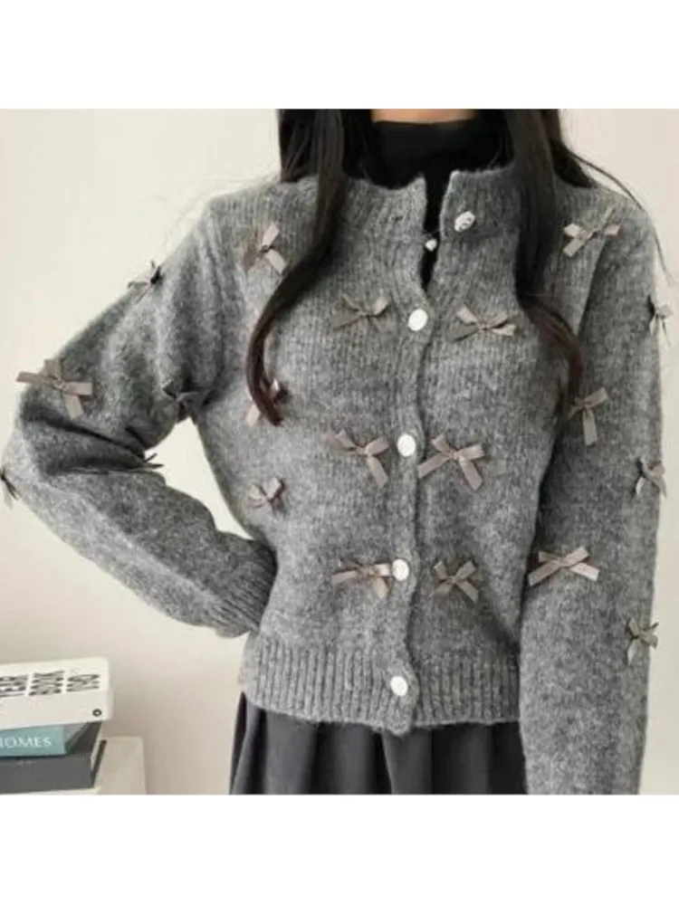 Autunmn Winter Knitted Cardigan Feminino Sweater Women Bow Lazy Oaf Long Sleeve Ladies Sweaters Blusas De Inverno Feminina