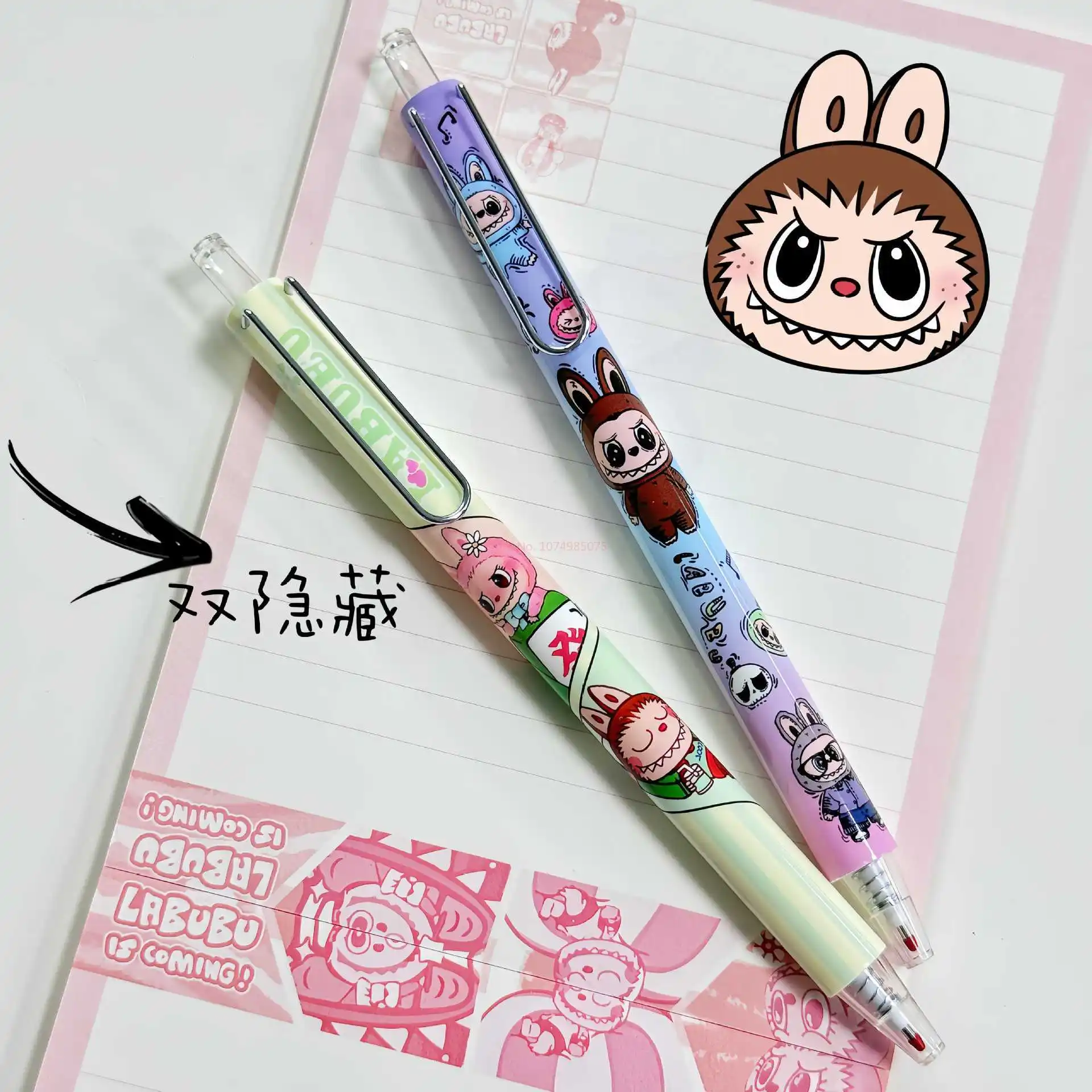 Imagem -04 - Labubu Cartoon Gel Pen Black Press Sign Pen Embalagem Independente Papelaria Estudante Presentes Kids Bonito 0.5 mm Atacado 24 Pcs