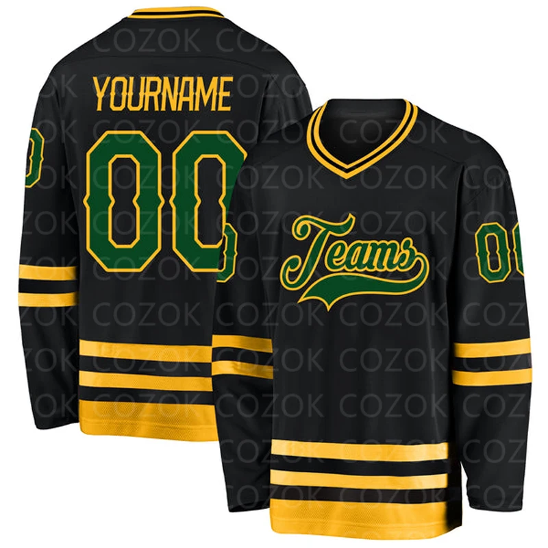 Custom Black Glod Hockey 3D Print You Name Number Men Women Ice Hockey Jersey Competition Training Jerseys