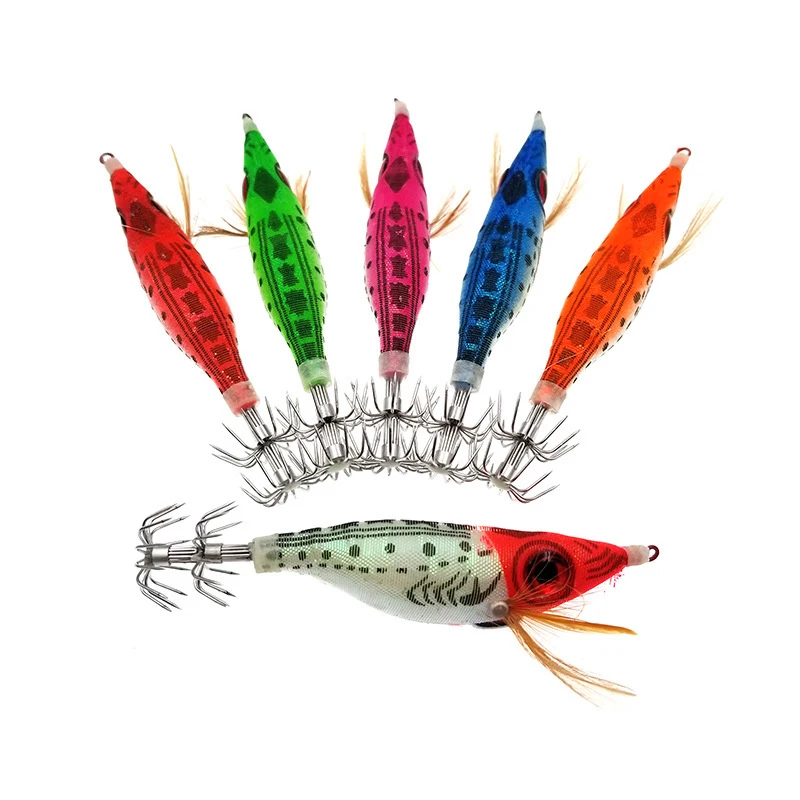 Fishing Lure Lead Sinker Squid Jig Hook Wooden Shrimp Colorful Cloth Big Eye Shrimp Lua Bionic Hard Fish Salmon Accessories