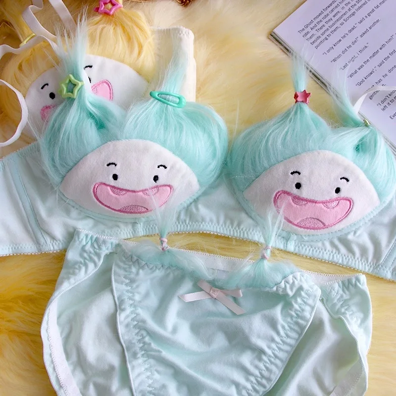 Teenage girl heart plush rabbit bra set cotton doll push up warm underwear sets fall and winter lingerie