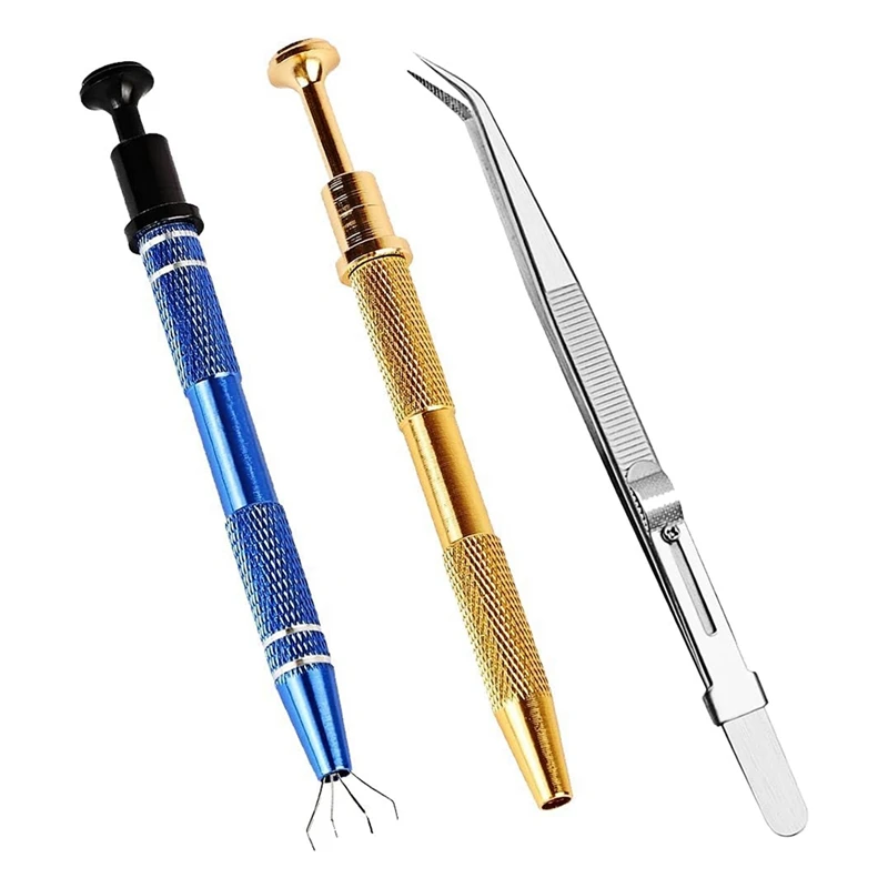 3 PCS Piercing Ball Grabber-Tool 2 Pack 4 Claw Jeweler's Pick Up Tool And 1 Pack Stainless Steel Jeweler's Tweezer