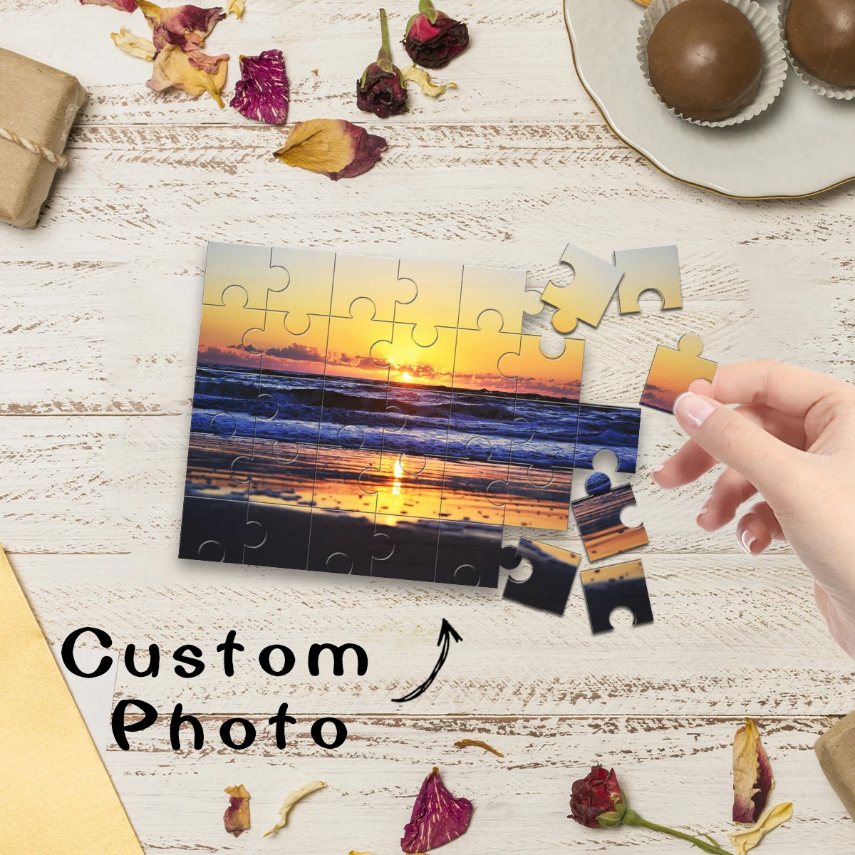

1pc Custom Photo Single Portrait Wooden Jigsaw Puzzle,Ideal Anniversary,Wedding,Birthday,Valentine Gift For Family Friends