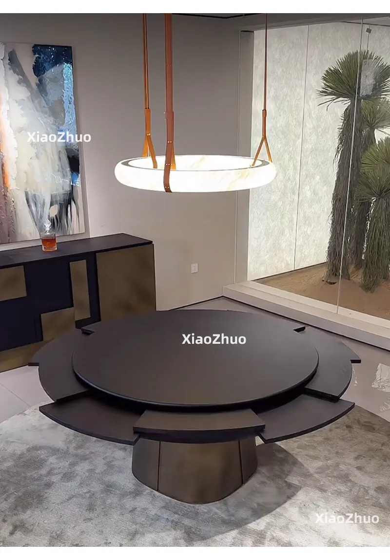 

Dining table solid wood can be expanded and retractable folding Dining table variable round for 12 people and 14