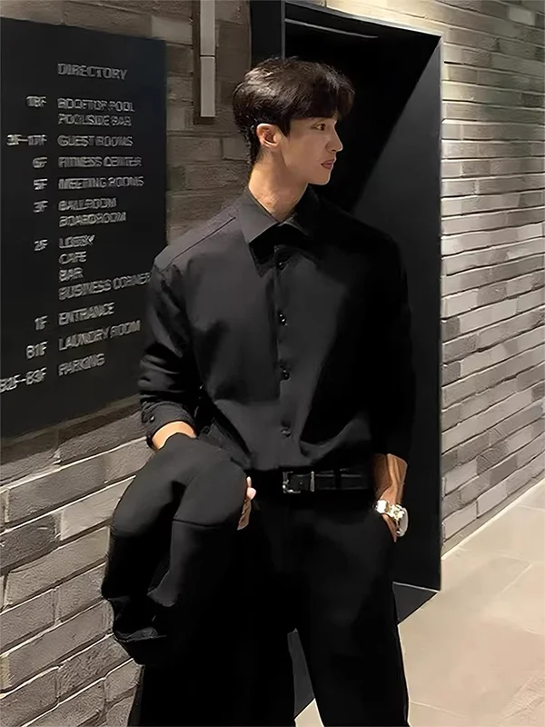 

Bla Cleanfit Ice Silk Long Sve Men's irt Neapolitan High-End Sle Suit Inner irt Trendy Stand Fit Breathable Kor...