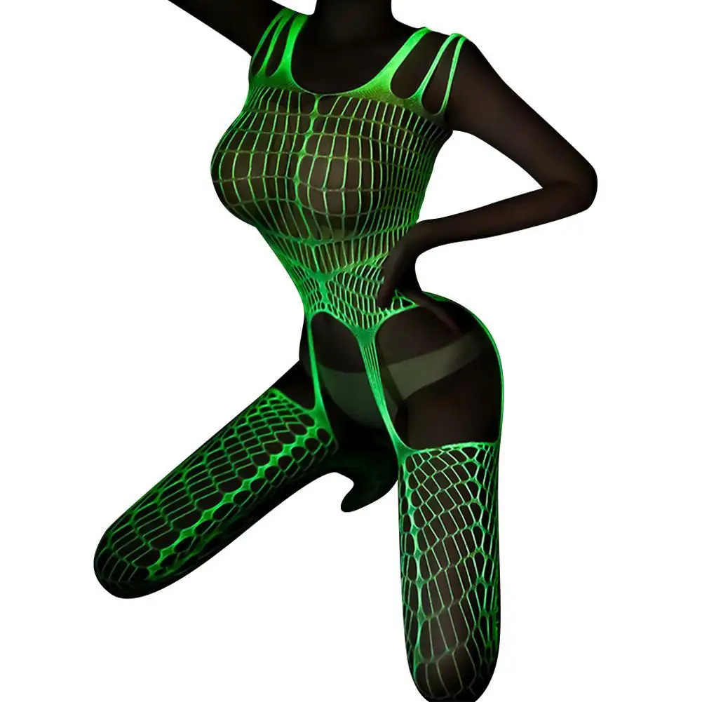 

Glow In The Dark Fishnet Stockings Leggings The Shining Mesh Suspenders One-piece Luminous Network Stockings Fishnets Tights