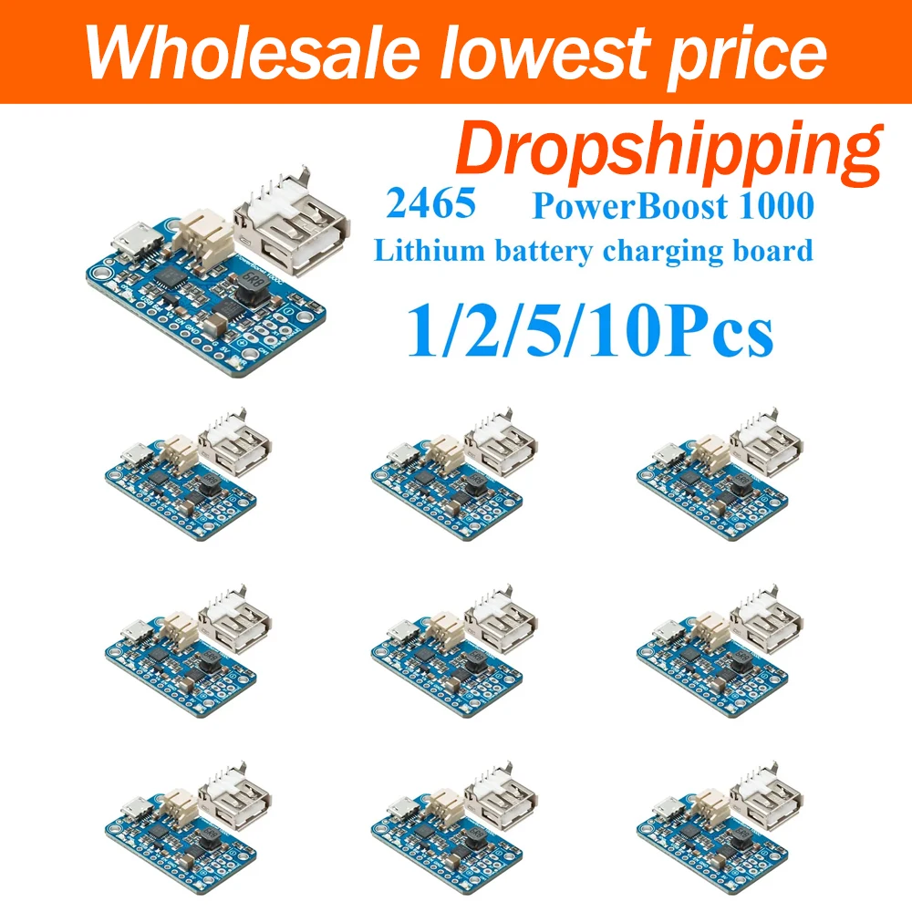 1~10Pcs 2465 PowerBoost 1000C USB 5V Boost Power Charger Module Support 3.7V LiPo Battery 1A 5.2V Output For Arduino ESP32