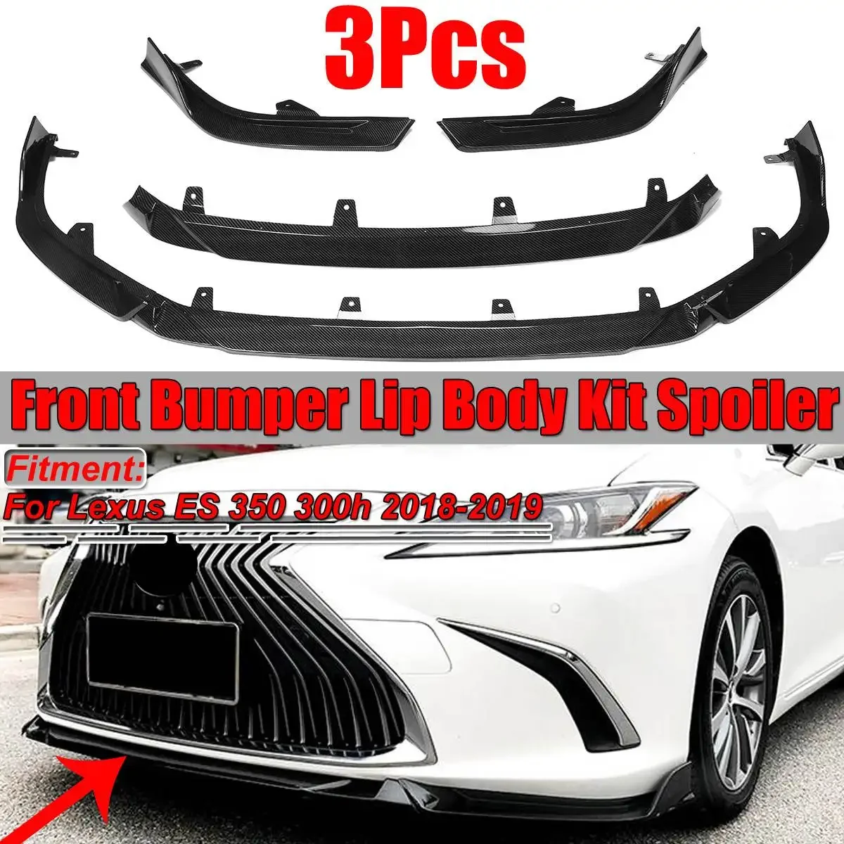 

3PCS Car Front Bumper Lip Body Kit Spoiler Lip Diffuser Splitter Lip Deflector Lips Detachable For Lexus ES 350 300h 2018-2019