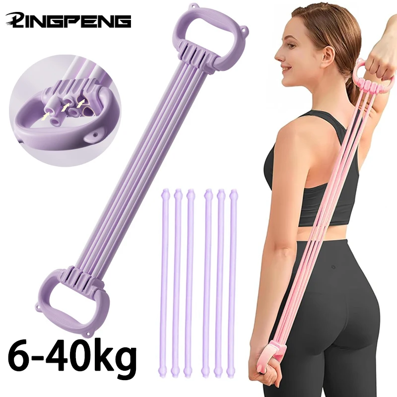 Correa Elástica de Yoga con 6 Cuerdas, Tensor Ajustable, Herramienta de Yoga para Ejercicios de Espalda Abierta y Hombros, Banda Elástica de Estiramiento