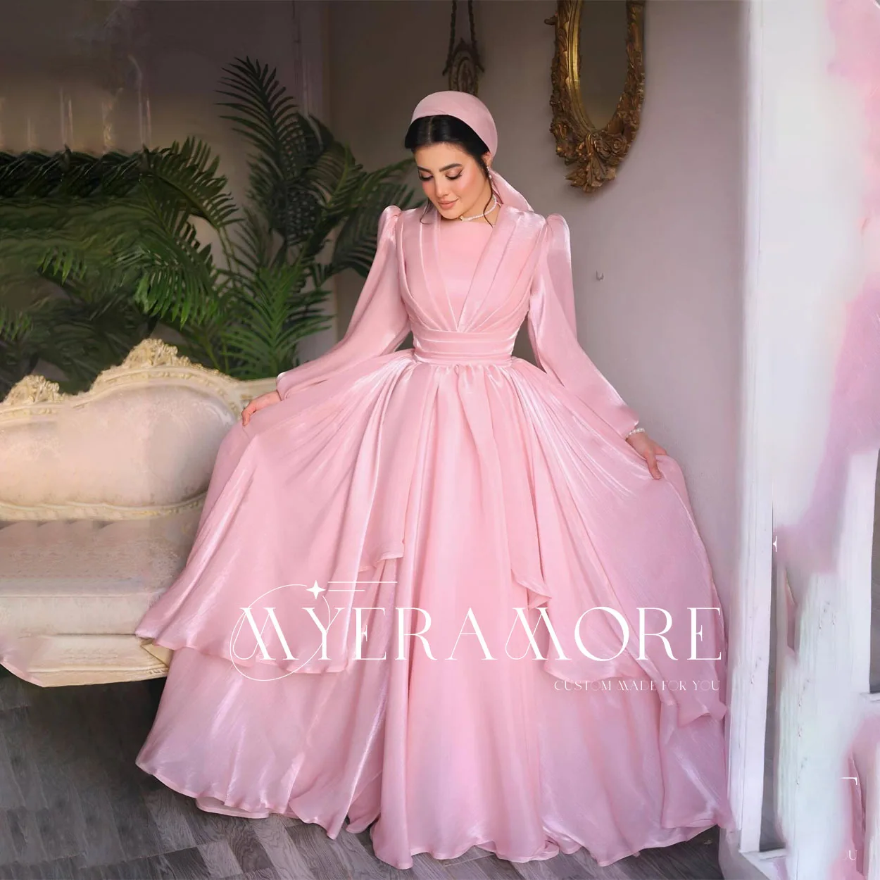 

Elegant Women's Evening Dress Round Neck Pleated A-Line Prom Dress for Formal Events Wedding Guests Gowns فساتين سهرة Customized