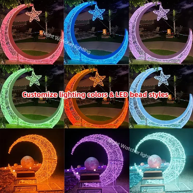 3D LED Moon and Stars Light RGB Color Changing Christmas Theme Lamp for Home Mall Park Landscape Wedding Holiday Decoration
