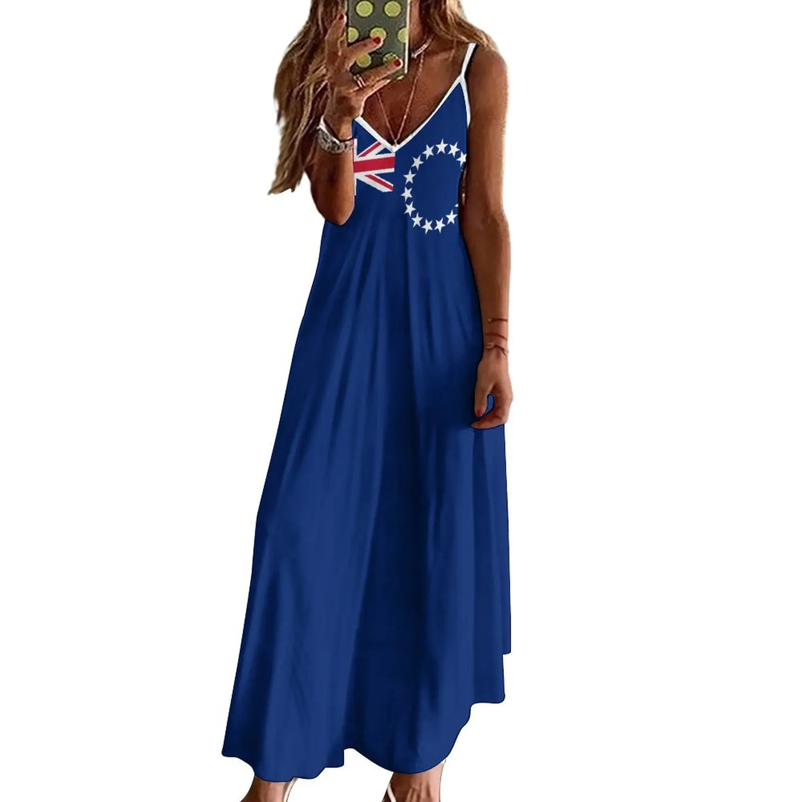 Long Dresses Dress Cook Islands Flag Print New Casual Sleeveless Women's V-Neck Printed Dress Swing Retro Dresses