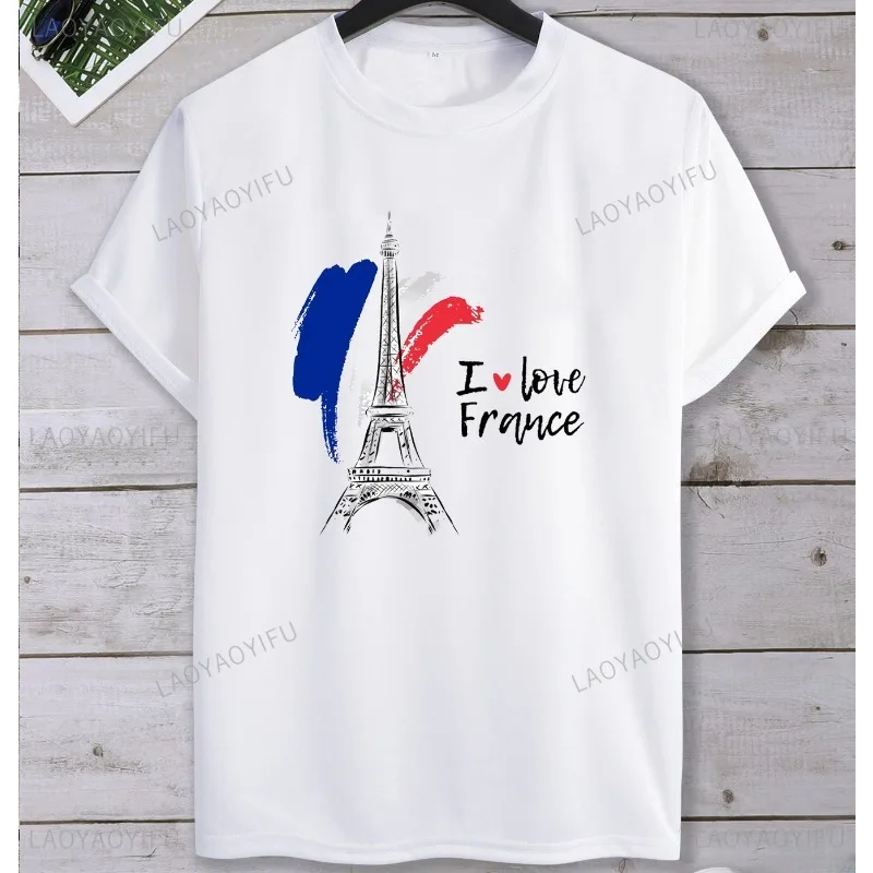 French Landmark Tower Printed T-shirt Top Summershort Sleeve O-neck Classic Fashion Casual Unisex Street 