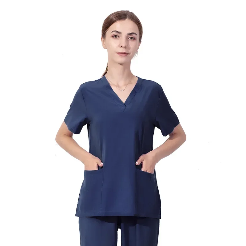 Uniforme feminino elástico de manga curta, sala de operação feminina, roupa para lavar as mãos, beleza de hospital, médico e enfermeira