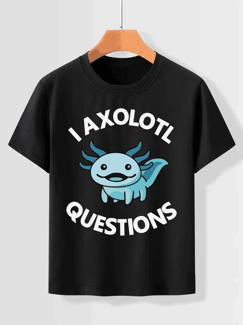 

Футболка с надписью I AXOLOTL на заказ для мальчиков, повседневная Легкая удобная рубашка с коротким рукавом и круглым вырезом, детская одежда