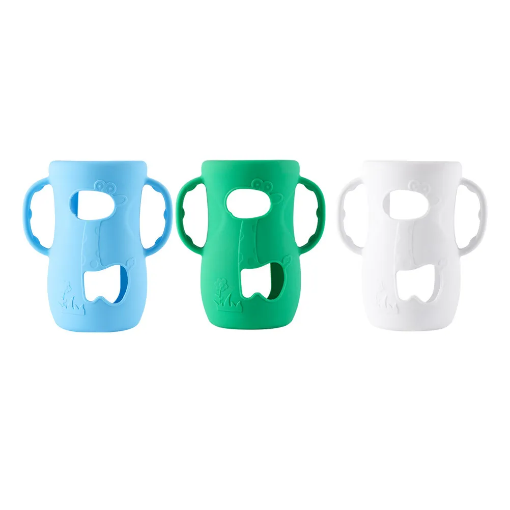 

3Pcs Silicone Baby Bottle Sleeves Handles Anti Breakage Protective Soft Feeding Bottle Cover Nursery Protector