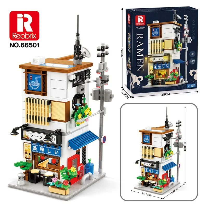 Street View Blocchi di montaggio MOC giapponese Izakaya Ramen Shop Arcade Building Model Giocattoli educativi per bambini
