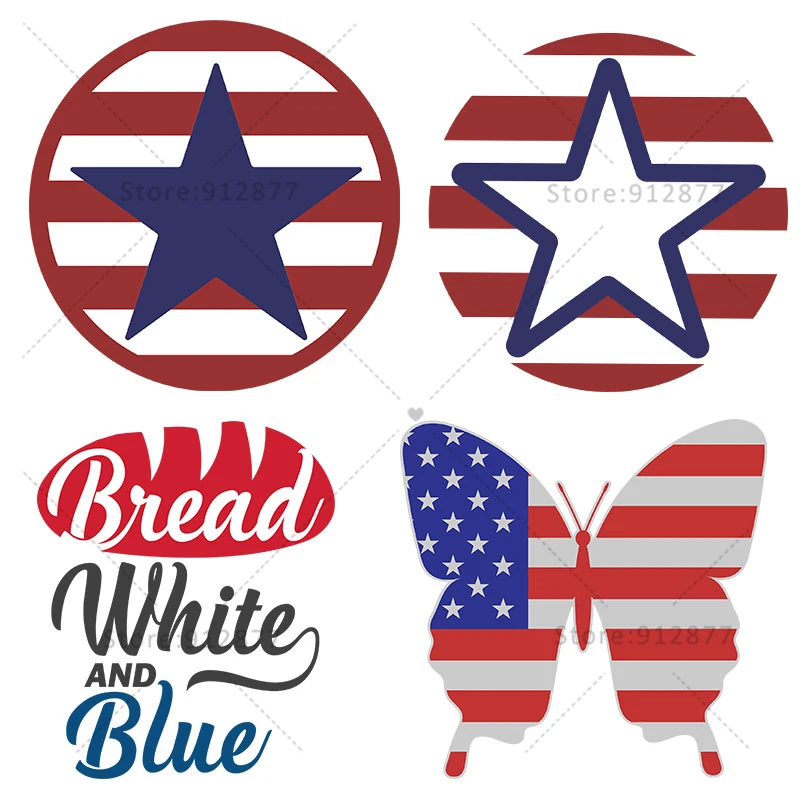 label For Clothes Independence Day Butterfly US Flag Circle Red White And Blue Star Connecticut California BREAD WHITE BLUE