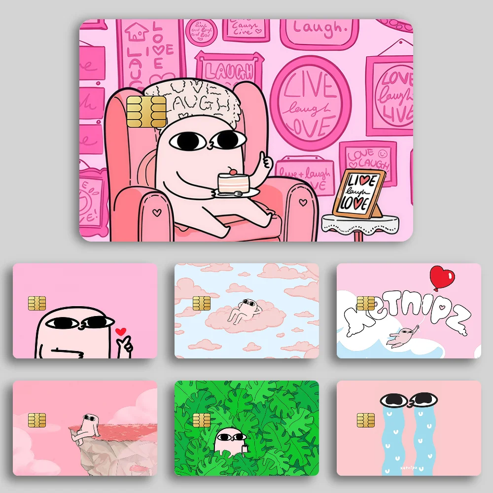 Cartoon K-Ketnipz Cute Pink K Film Skin Cover Credit Card Stickers 4PCS Debit Front Decoration Bank Bus Pass Waterproof