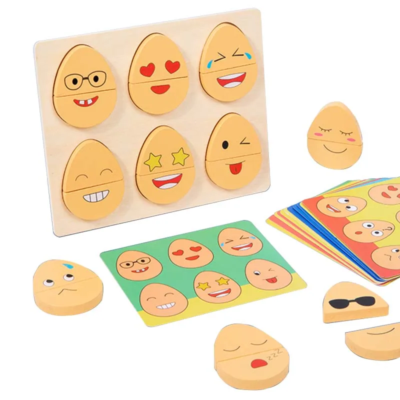 Bloc d'expressions faciales en bois Montessori, jeux éducatifs pour enfants d'âge préscolaire de 3 ans et plus