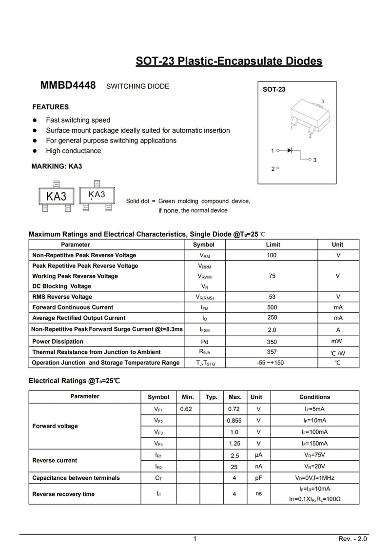 (50 шт.) MMBT5550 M1F MMBD4448 KA3 SMD коммутационный диод SOT-23 Триод NPN