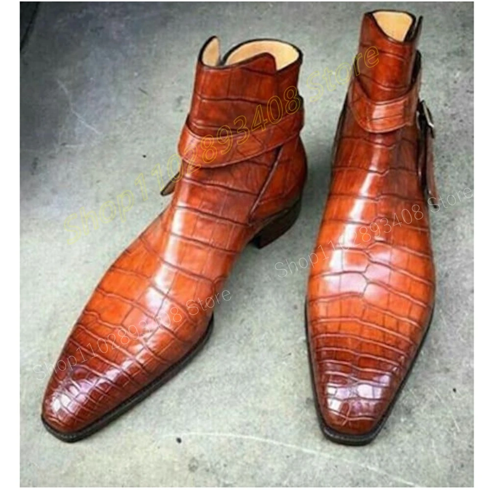 Botines de cuero con estampado de piedra para hombre y Mujer, zapatos de estilo Punk, puntiagudos, de alta calidad, con hebilla y cinturón, 2024