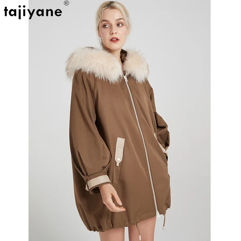 

Tajiyane Warm Women's Fur Parkas Detachable Rex Rabbit Fur Liner Jackets for Women 2023 Winter Raccoon Fur Collar Loose Overcoat