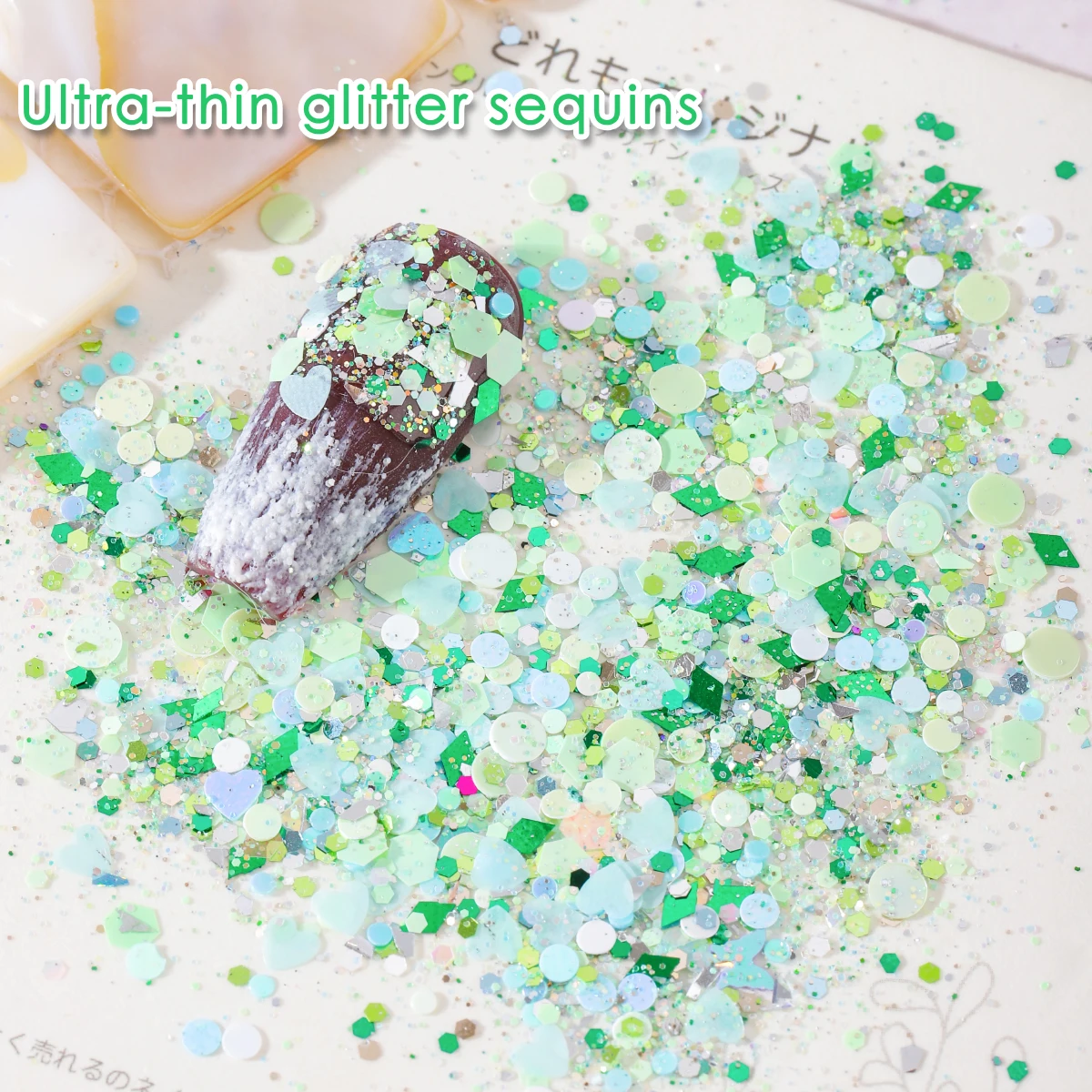 Lentejuelas láser ultrafinas, material de polvo de flash, caja de tesoro, gradiente de flash de color, decoración de flash de uñas mezcladas, 1 caja