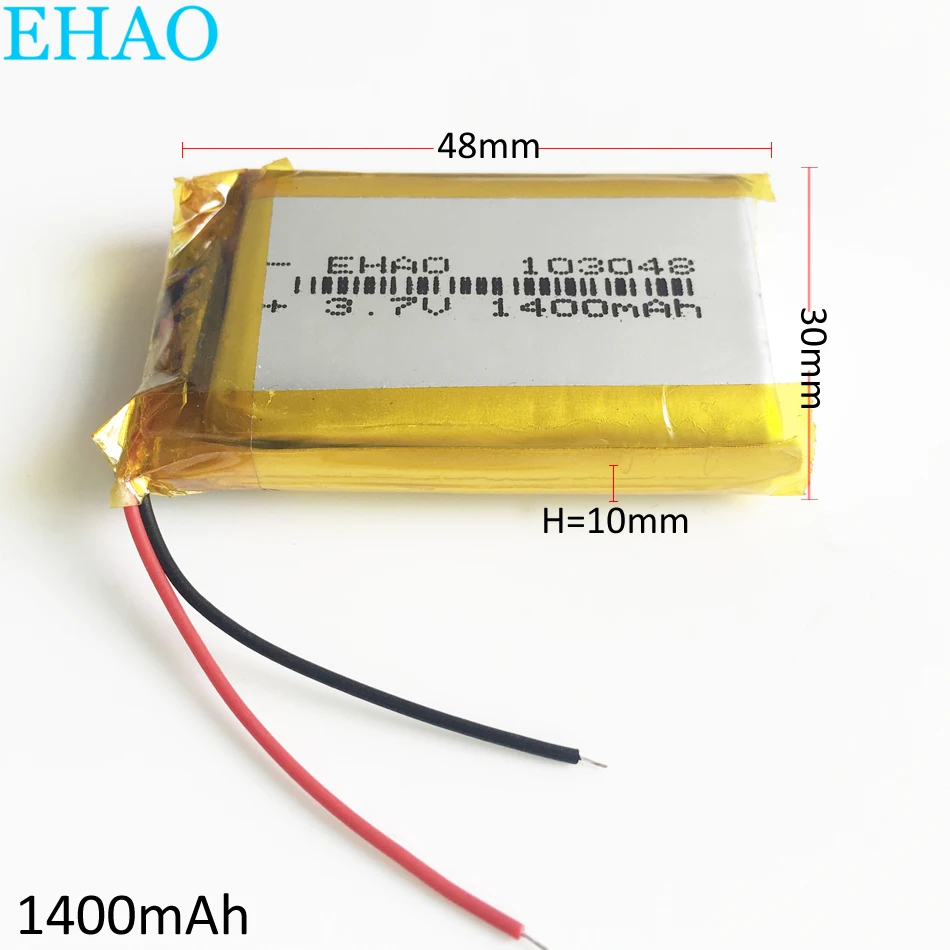 3.7V 1400mAh LiPo Rechargeable Battery 103048 + JST 2Pin Plug For Mp3 GPS DVD Mobile Phone Recorder Video Game PAD E-books