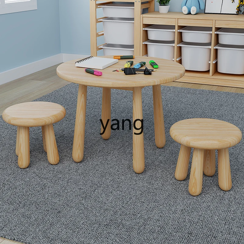 

LTT small round solid wood handmade table reading area multi-functional toy table