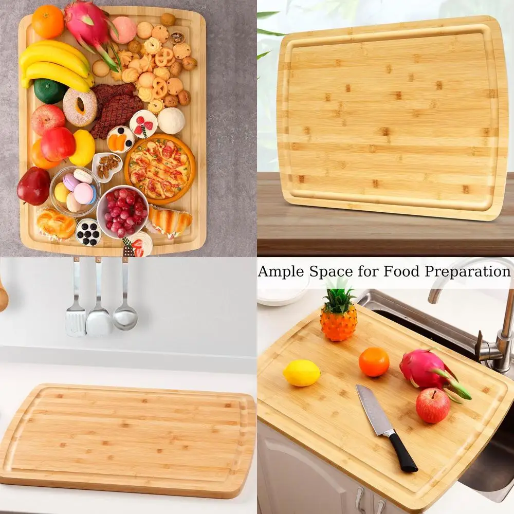 

Large Bamboo Cutting Board - 24 x 18 with Juice Groove, Heat-Resistant, Ideal for Kitchen Chopping and Meat, Vegetables, Great G