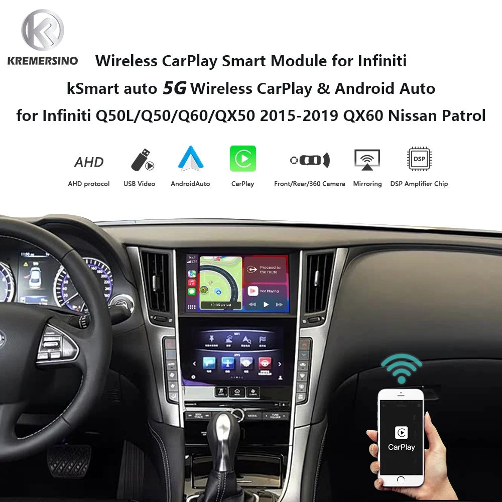 Беспроводной смарт-модуль CarPlay AndroidAuto для Infiniti Q50L Q50 Q60L QX50 2015-2019 QX60 Nissan Patrol OEM-микрофон
