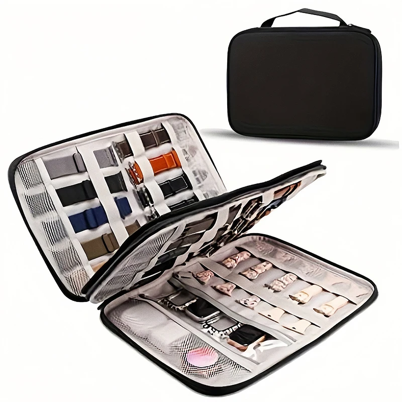 Watch Band Storage Case Hold 35 Watch Strap Multi-function Digital Storage Bag Portable Travel Organizer for Cable Data Earphone