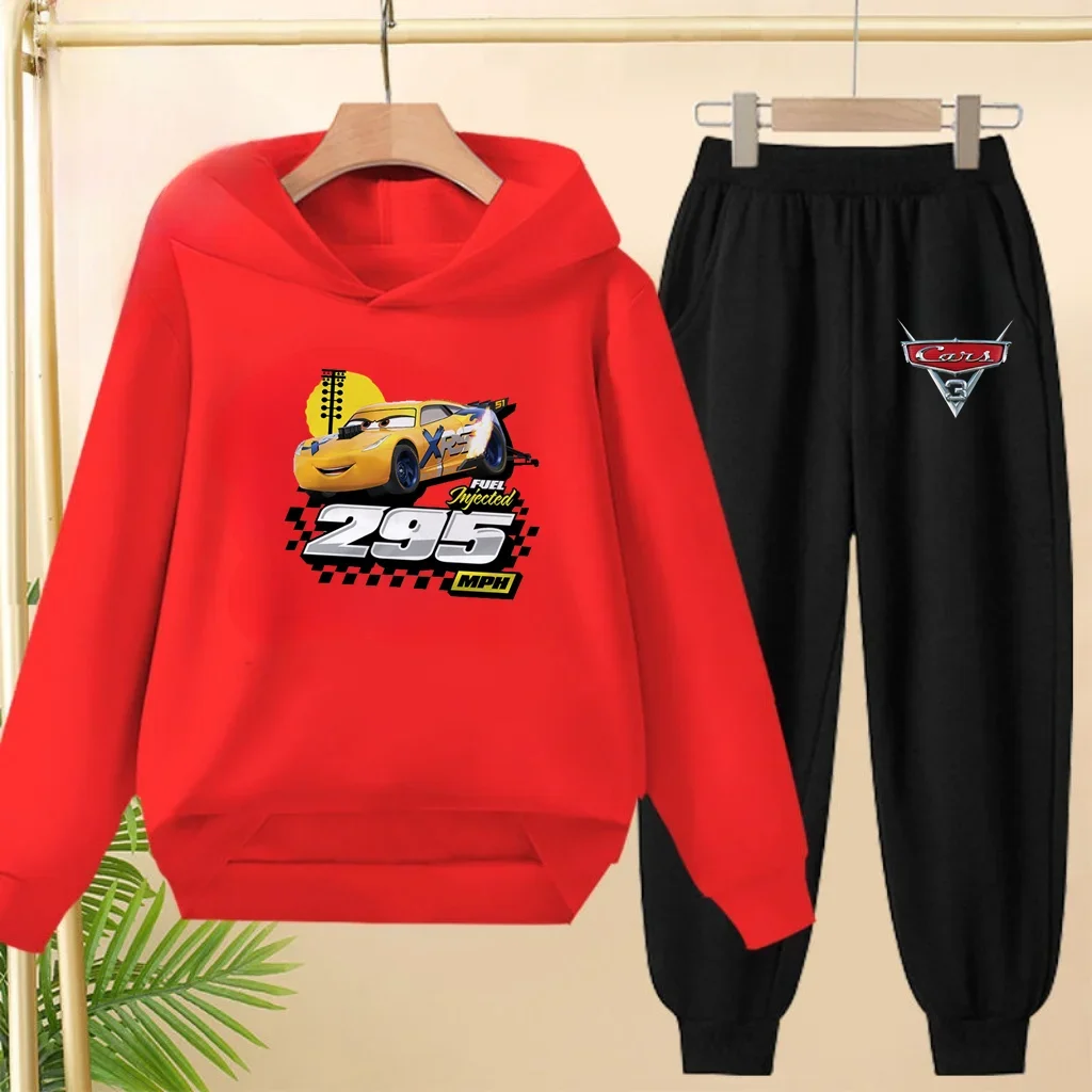 The Disney Car Set for Children's Autumn and Winter Sweatshirts Is Suitable for Boys Girls Aged3to12 Including Hoodies Pants