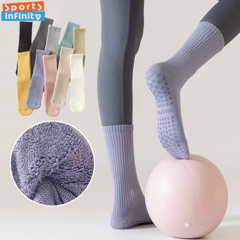 

Winter Thicken Mid Tube Yoga Socks Women Anti Slip Pilates Socks Pure Cotton Dance Trampoline Aerobics Fitness Sports Socks