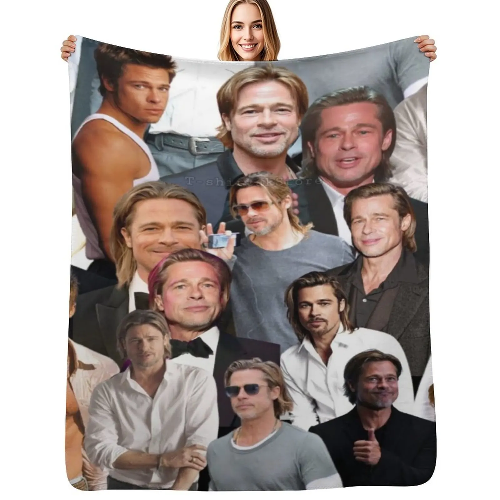 

Brad Pitt Photo Collage Throw Blanket Anti Shedding Soft Fuzzy Blanket for Home