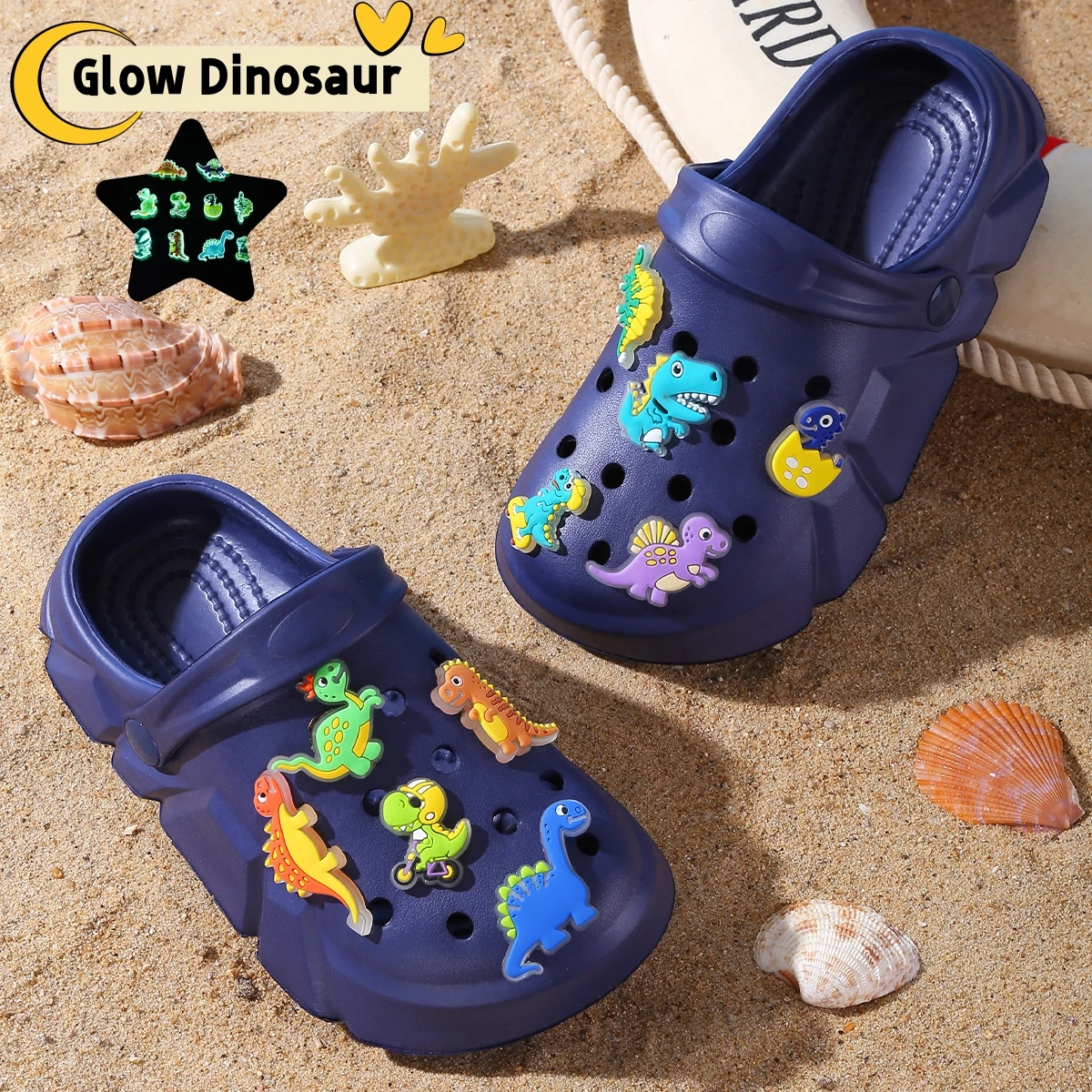 Atmungsaktive Freizeit-Clogs für Jungen mit leuchtender Cartoon-Dinosaurier-Dekoration, leichte Clogs für Dusche, Strand und Pool 3057 – Detail 6