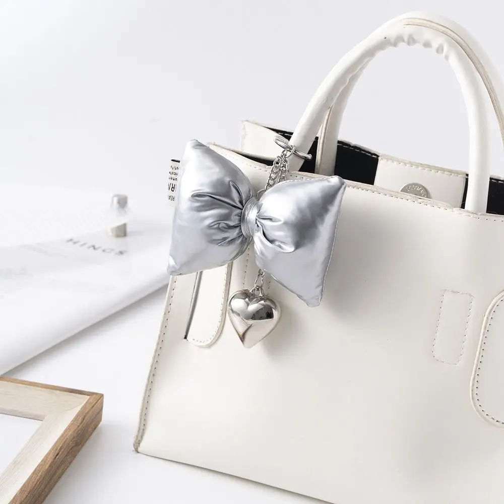 بو الجلود Bowknot القلب المفاتيح ملء القطن رائعة سلسلة هواتف المحمول المعادن القلب تنوعا حقيبة يد سحر لفتاة النساء