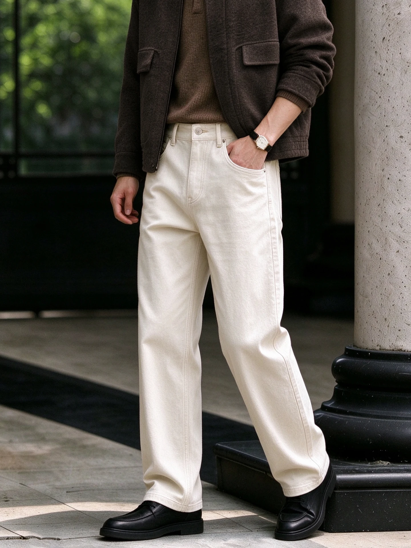 Men's Fleece Lined Denim Jeans Thick Straight Leg Short Velvet Autumn Winter Warm Stylish Casual mid Waist Zipper Fly Jeans