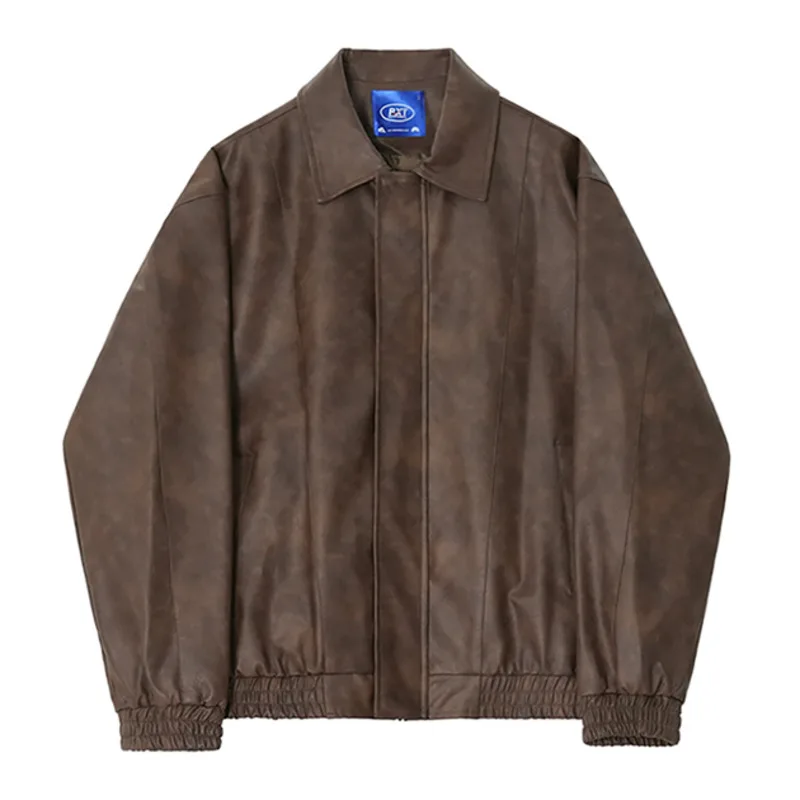 SYUHGFA Korean Men PU Leather Jackets High Street Turn-down Collar Zipper Pockets Solid Color Male Short Coat 2024 Spring New