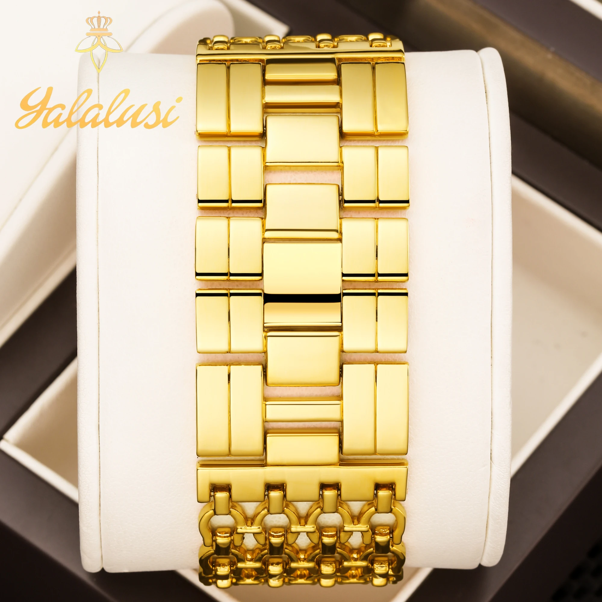 Yalalusi-女性のための高級クォーツ時計,ゴールドの骨格ブレスレットのデザイン,ボックス時計の取り外し,電気メッキ,プロモーション