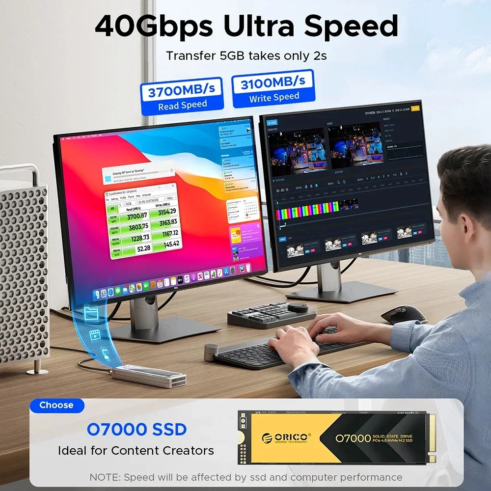 ORICO 40Gbps M.2 NVMe SSD Enclosure ssd case with Cooling Fan M.2 to USB4.0 Adapter Thunderbolt4/3/USB4/3.2/3 for M.2 NVME PCIE