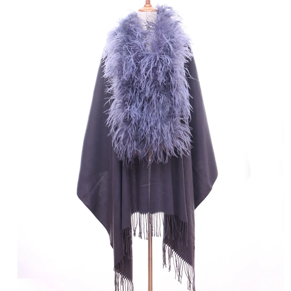 Genuine Ostrich Feathers Shawl With Ostrich Feathers Collar Women's Real Leather Fur Shawl New Arrival Shawl