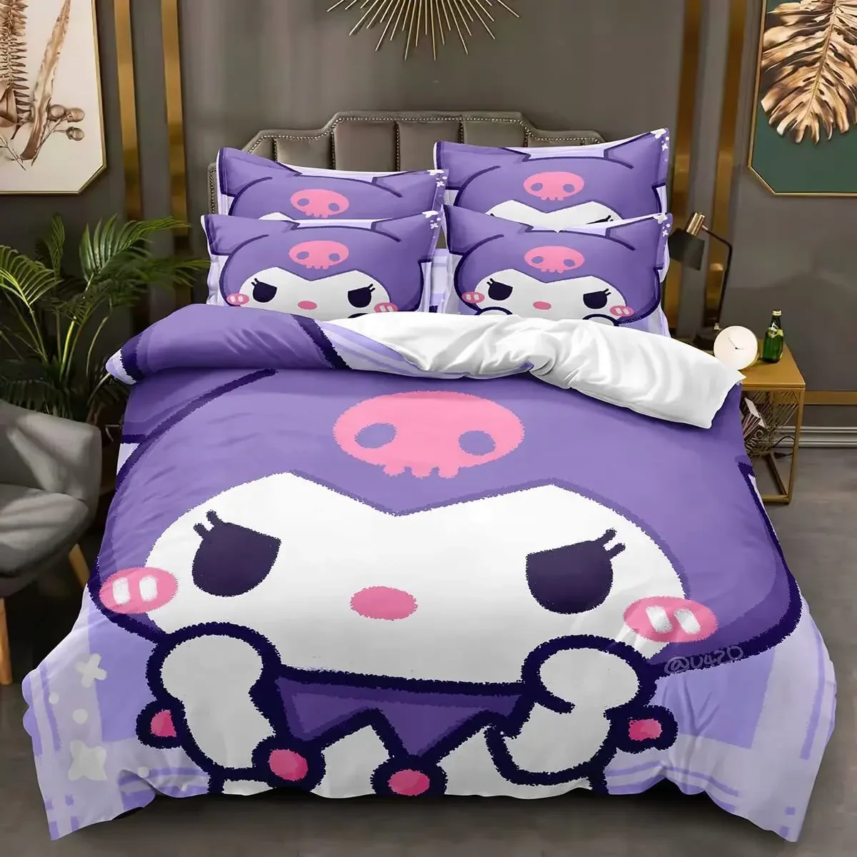 Sanrio Kuromi-colcha con estampado Kawaii para niños, funda de edredón, ropa de cama, accesorios de ropa de Cosplay, juguetes, regalos