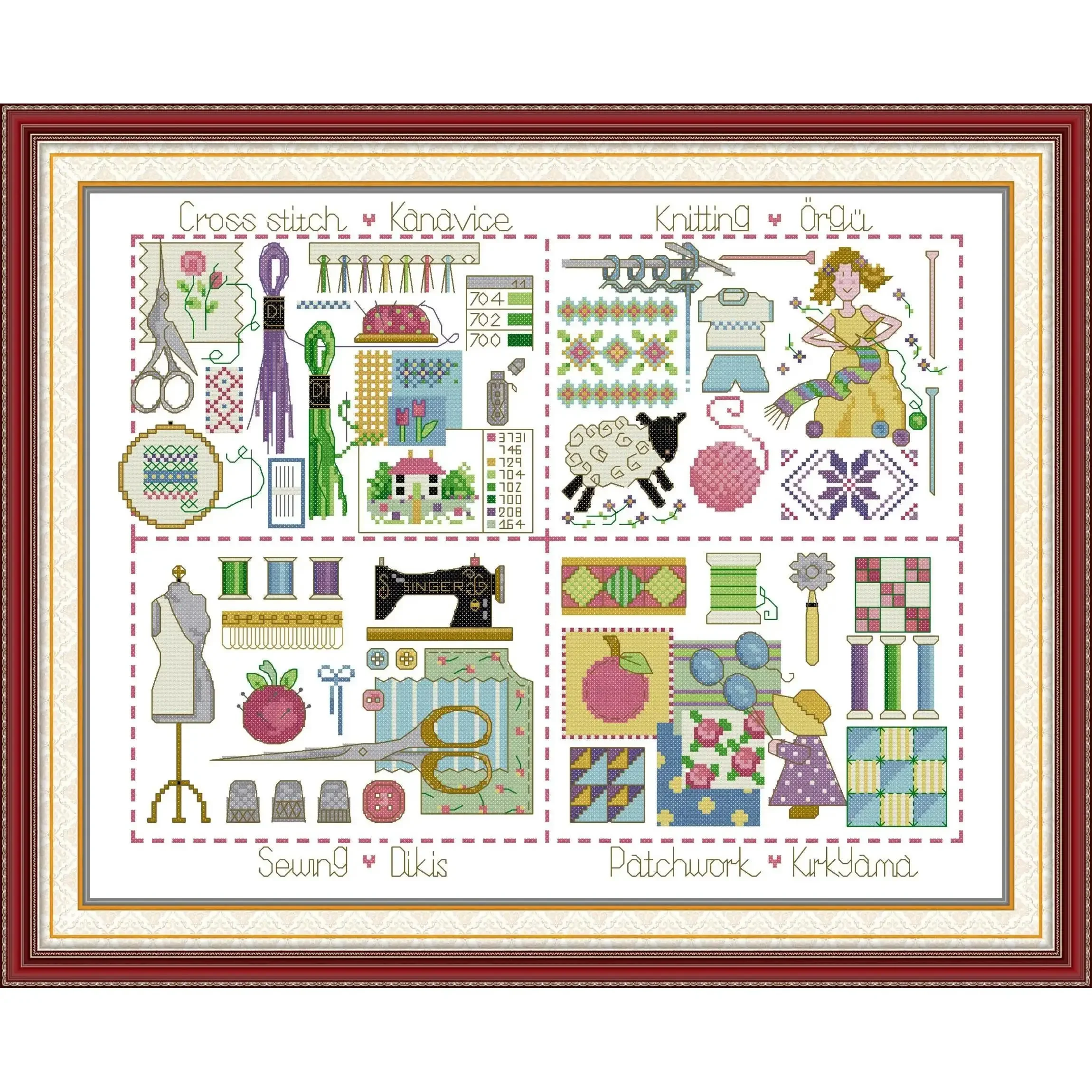 Joy Sunday Pre-printed Cross Stitch Kit  Easy Pattern Aida  Stamped Fabric Embroidery Set-Love Sewing