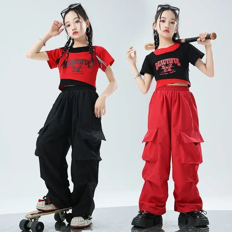 Girls Sports Cargo Pants Kids Fashion Straight Baggy Trousers Children Streetwear Sweatpants Teenager Vintage Casual Pants